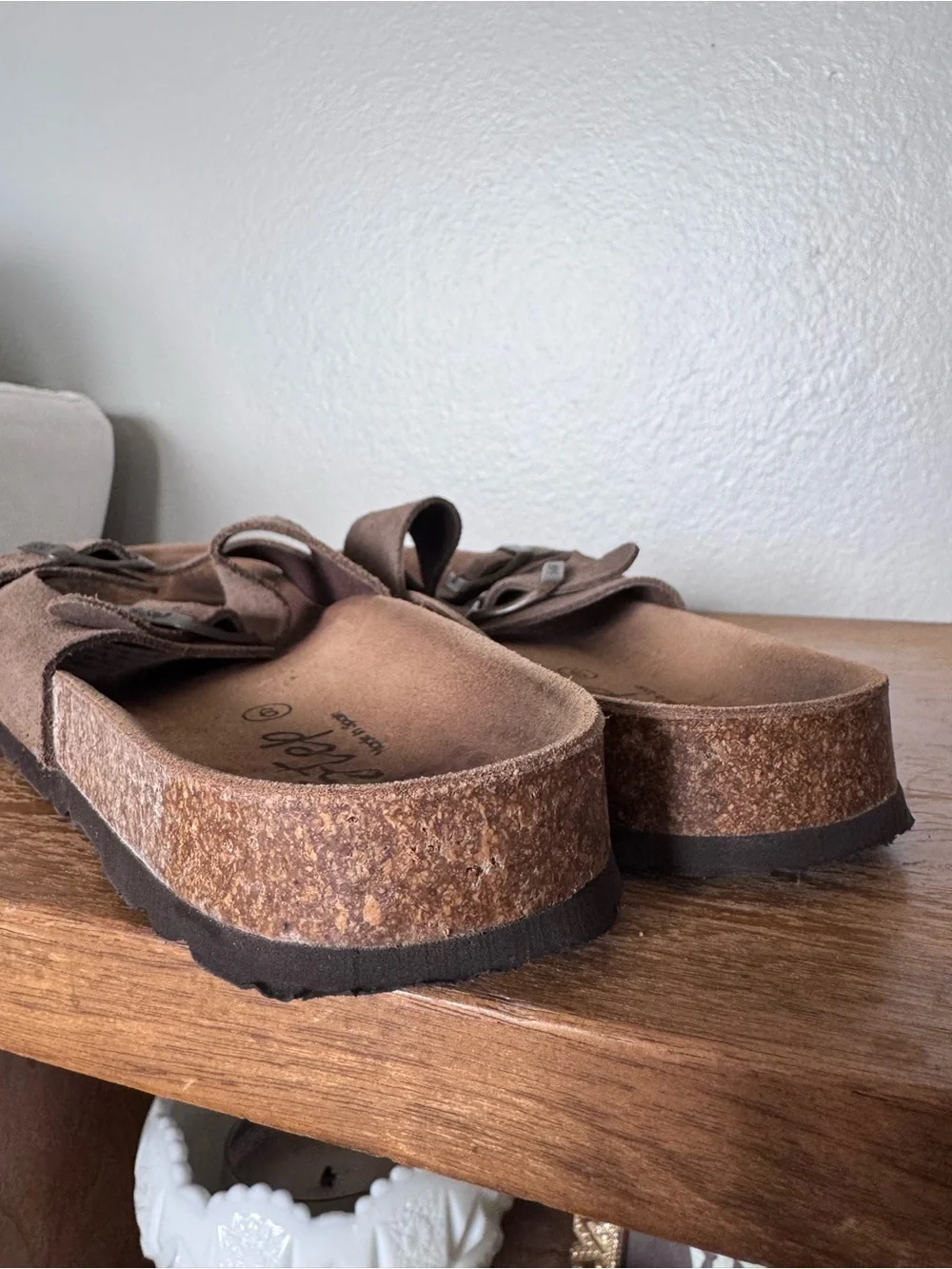 BioStep Brown Suede Leather Slide On Sandals Size 9